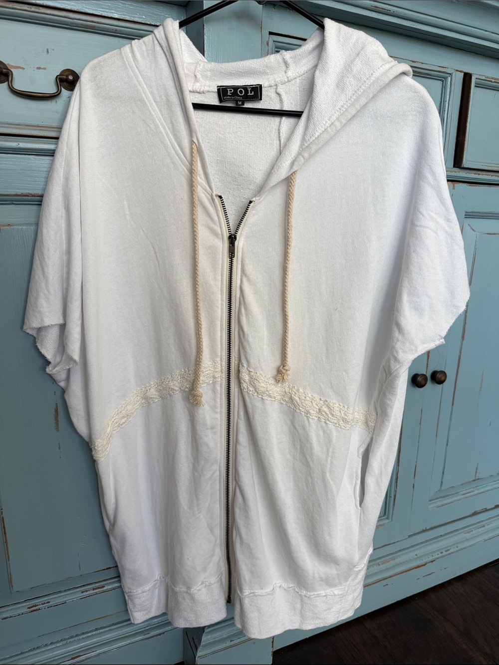 POL Cream Textured Hooded Vest Jacket M NEW